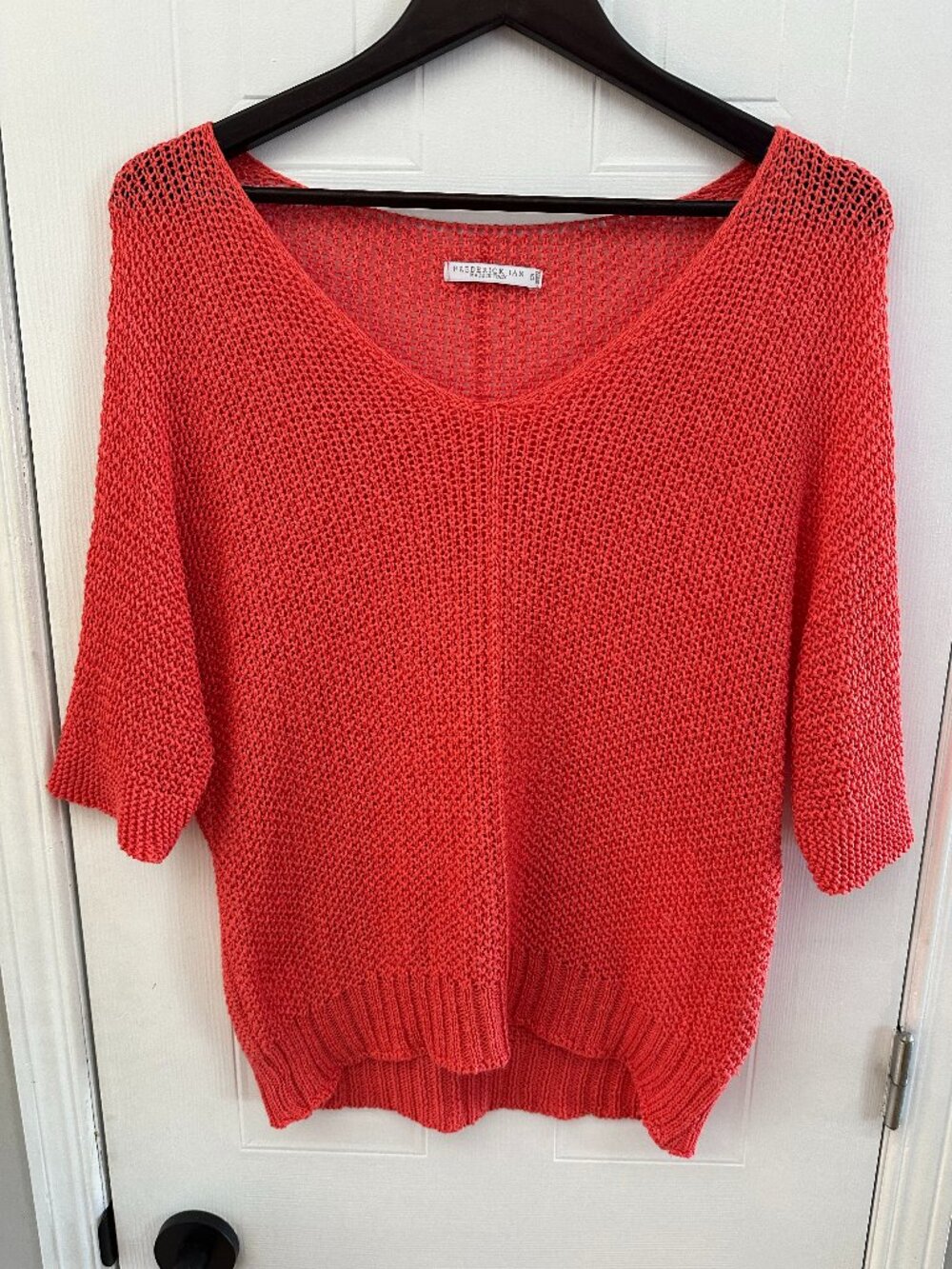 Frederick Ian Coral Open Knit V-Neck Sweater Made in Italy